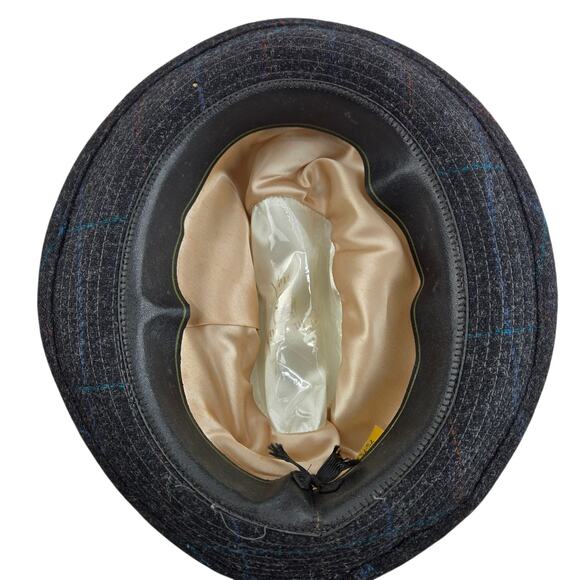 Churchill Ltd Fedora Hat Mens Large 7 1/4-7 3/8 Charcoal Gray Windowpane Plaid - Picture 6 of 8